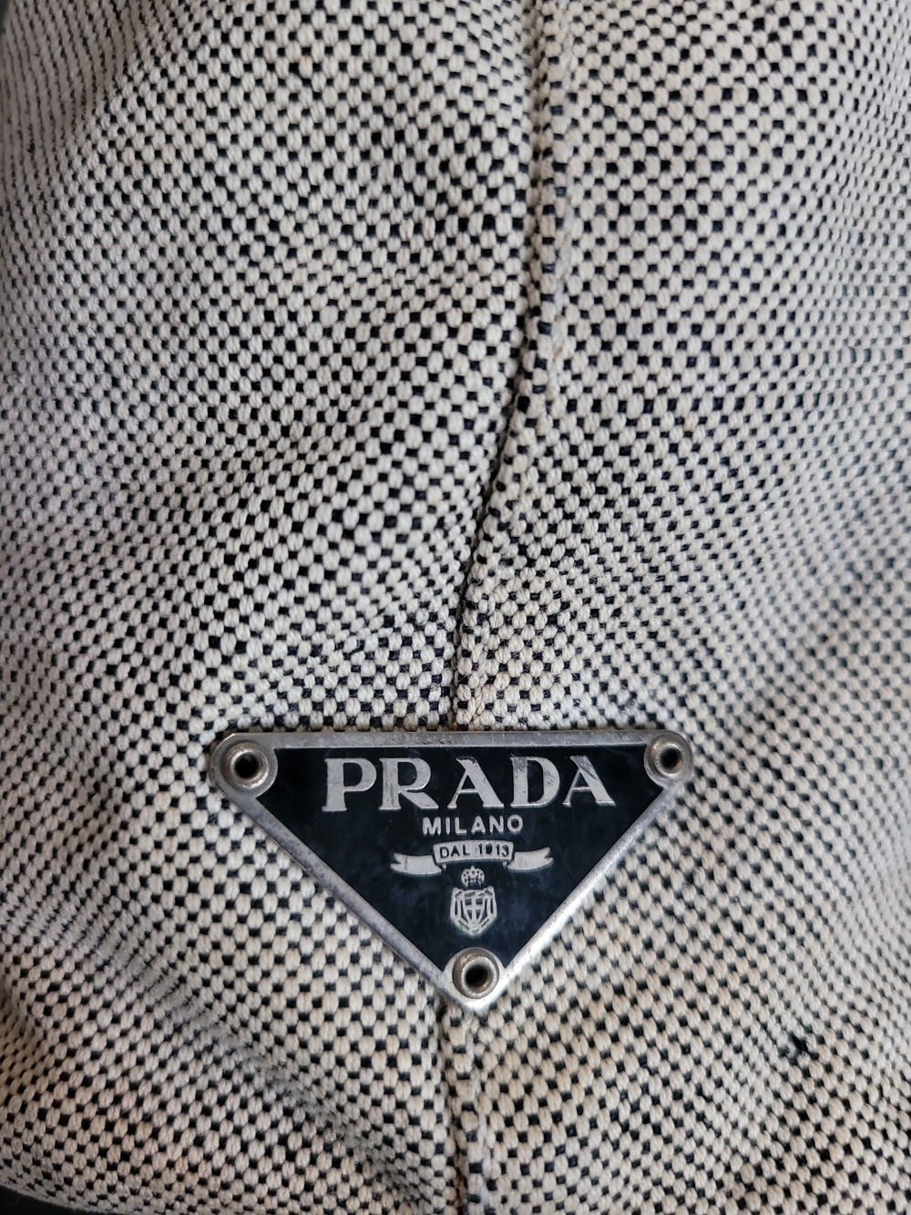 Prada Enameled Metal Triangle Grommet Canapa Tote Bag - Picture 4 of 16